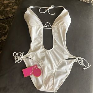 White monokini halter neck, backless swimsuit NEW